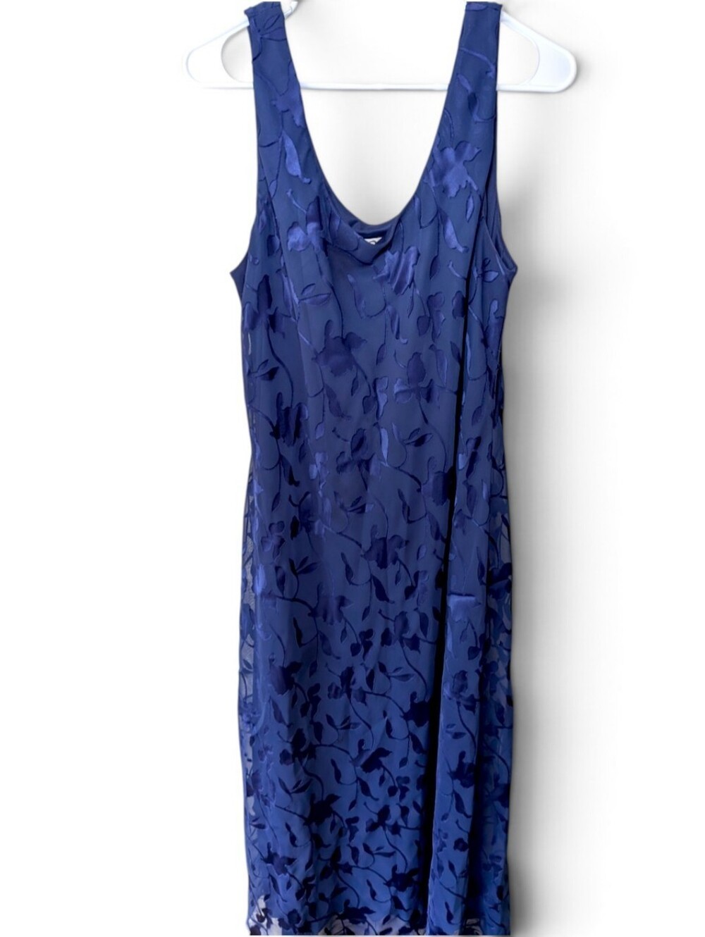 VTG 90s Patra Navy Devore Burnout Floral Cowl Neck Slip Maxi Dress 18
